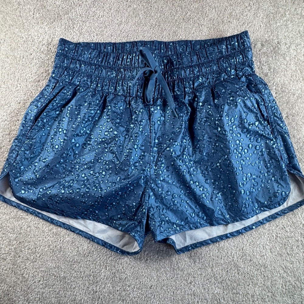 Zyia Active Blue Water Droplet Print Smocked Running Shorts Womens Large L